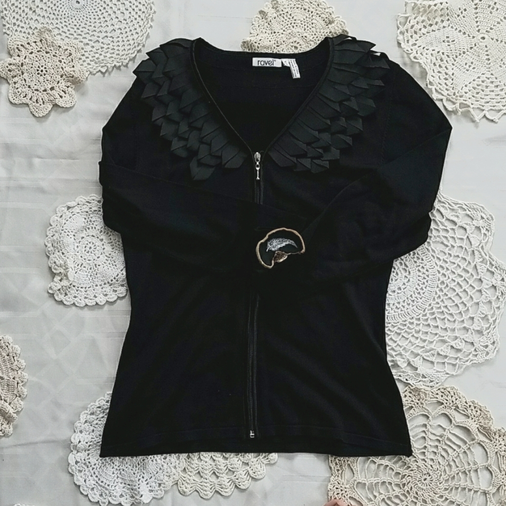 Vintage Grosgrain Ribbon Detail Zip Up Cardigan
